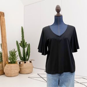 Ann Taylor Short Ruffle Flare Sleeve V-Neck Top